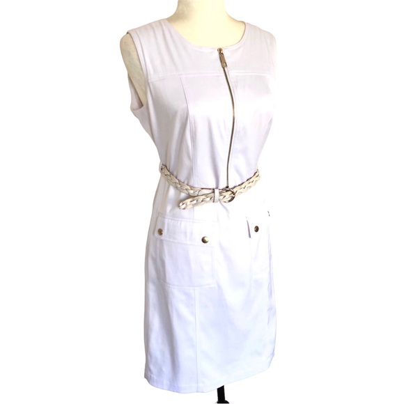 Sharagano White Belted Sleeveless Jean Dress Casual Dress Women’s Size 4 - Picture 3 of 10